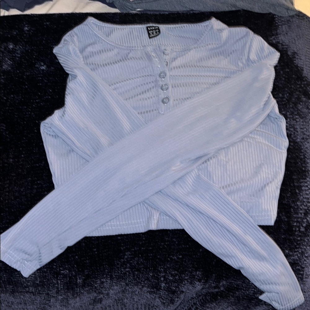 SHEIN Blue Long Sleeve Button Down Polo Shirt